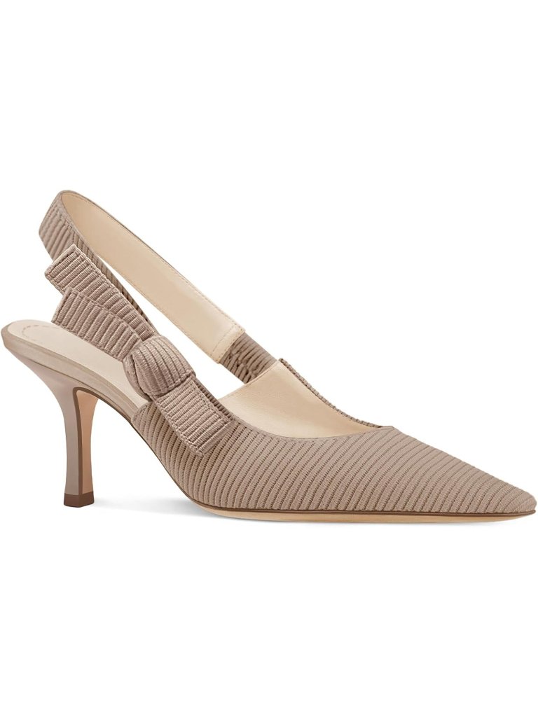 Women's Light Coffee 1 Slingback Kitten Heels Pointed Toe Bowknot Knitted Sandal